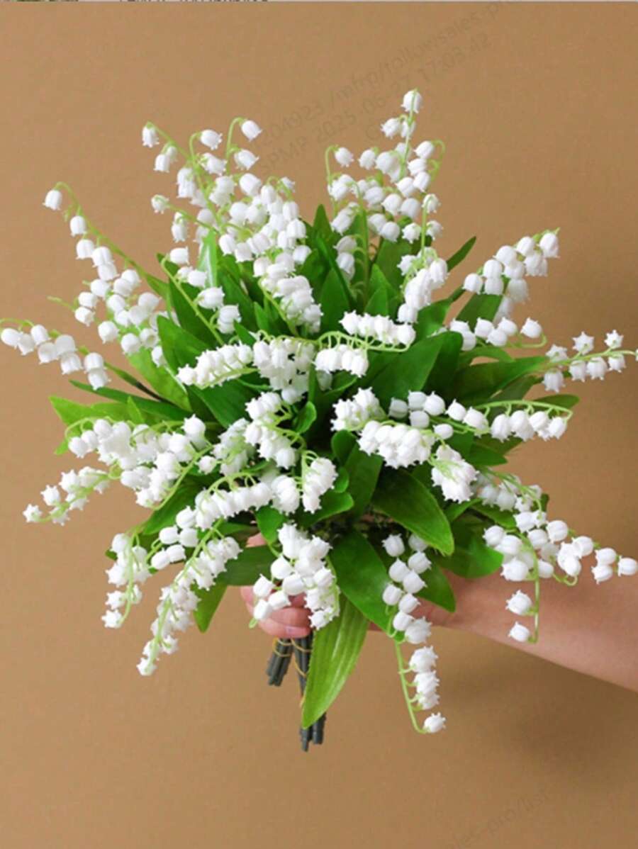10PCS Artificial Lily Bouquet Plastic Artificial Flower Green Plant Stem Wedding Bride White Bouquet Used For Garden Room Desktop Vase Home Decoration