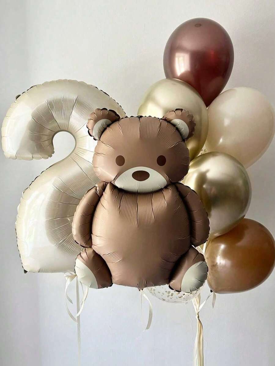 Set de 8 globos de números gigantes de 40", globos de números de fólio de color crema y globos de oso de dibujos animados, aptos para decoración de fiesta de cumpleaños