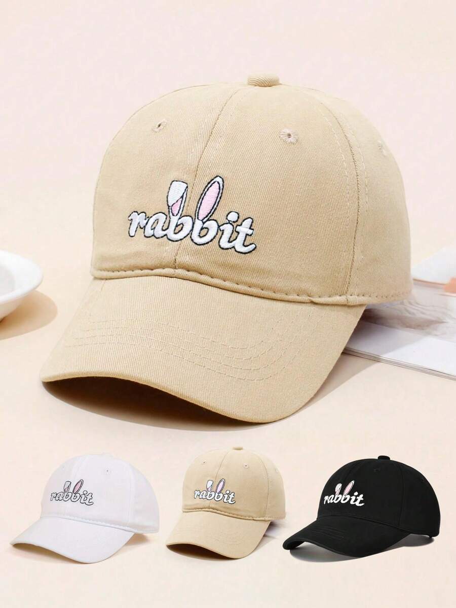 1 pieza Sombrero de protección solar con impresión de orejas de conejo para niños, gorra de béisbol bordada adorable para actividades al aire libre y atuendo diario