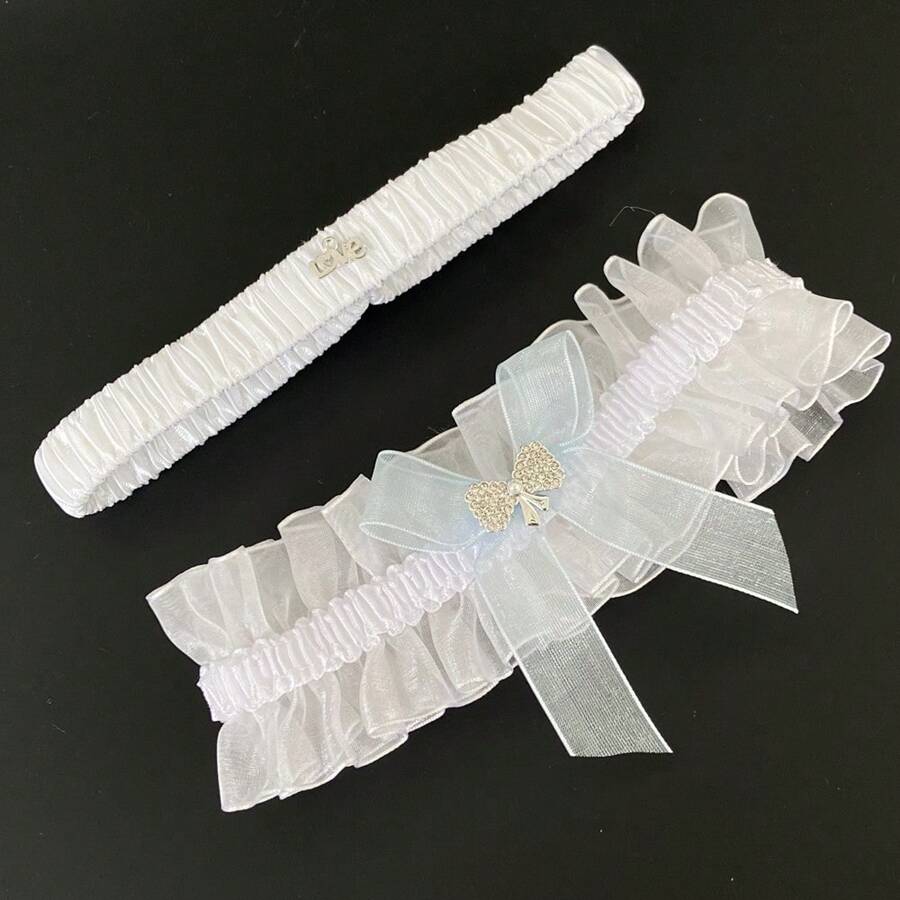 1 set de jarretière de mariage avec nœud en ruban bleu, jarretière d'amour de mariée, décoration de jambe, cadeau de mariage, convient pour n'importe quel mariage