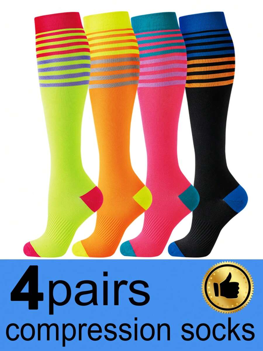 4/5/6 Pairs Compression Socks For Men And Women, Unisex Nylon Socks Sports Knee High Compression Socks Suitable For Athletic Running Cycling Hiking Traveling