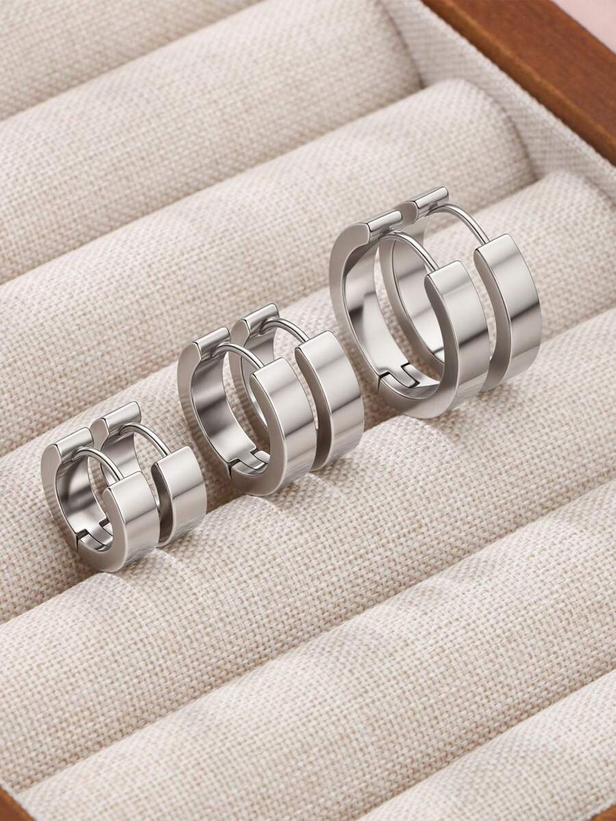 1pair/2pieces Smooth Stainless Steel Minimalist Earrings Women Charm Earings Jewelry