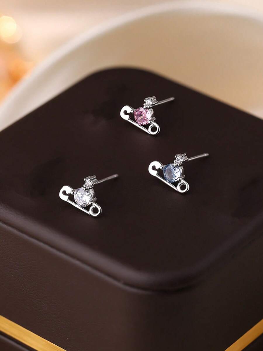 1 pieza Pendientes de plata de ley 925 con circonita, pendientes decorativos creativos y personales con un toque elegante, adecuado para uso diario de las mujeres, regalo para el Día de la Madre/Novia/San Valentín