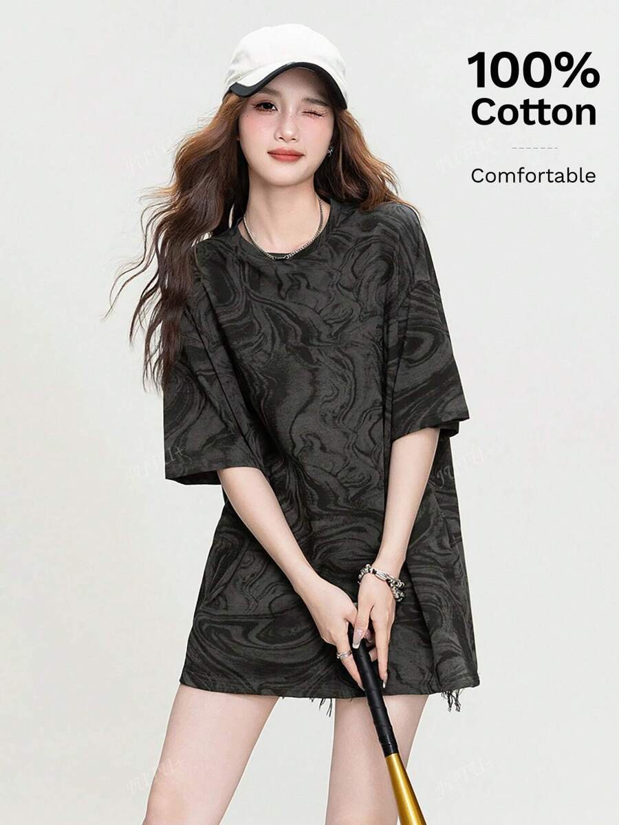 Women's Simple Printed Loose Short Sleeve T-Shirt, Fashionable