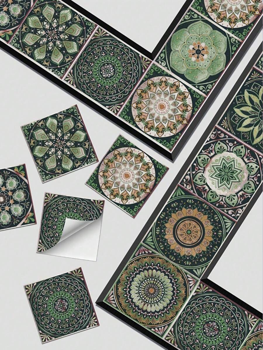 24 Pieces Bohemian Style Kitchen Bathroom Entrance Waterproof Moisture-Proof Wall Stickers Waterproof Tile Stickers PVC Self-Adhesive Decorative Stickers Kitchen Accessories Room Decor Wall Decor Wallpaper Wall Paper