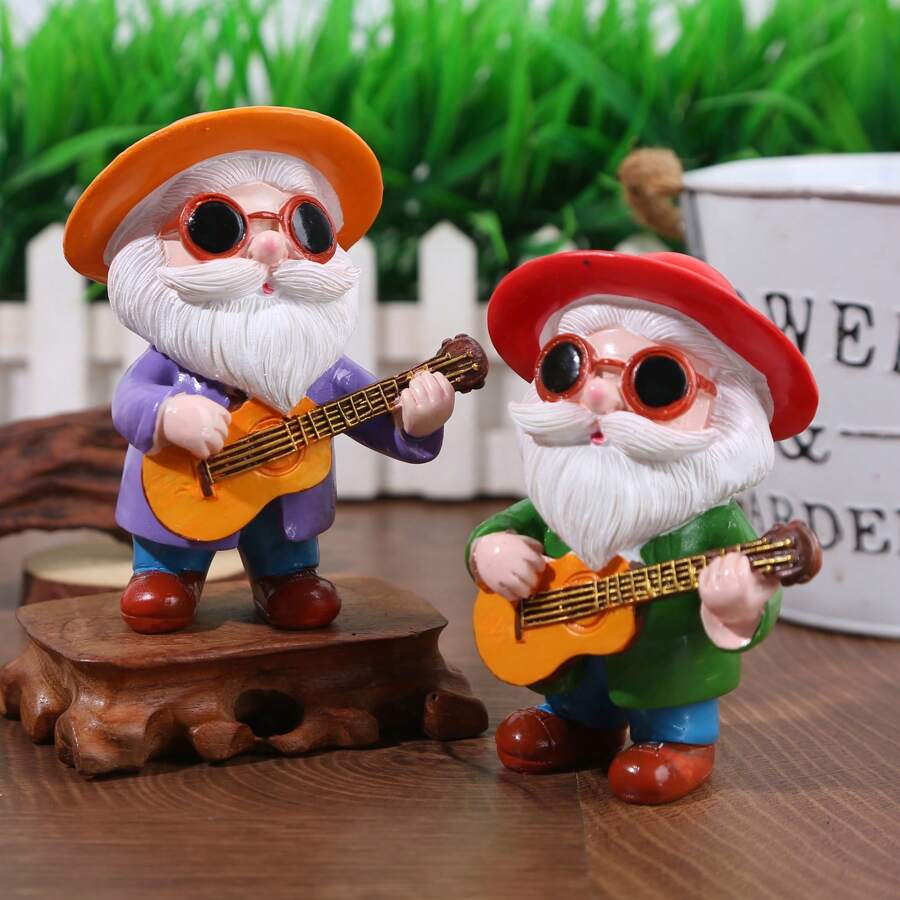1 pièce Figurine d'un vieillard jouant de la guitare dans un jardin, élément de décoration artistique pour créer une scène miniature sonore, un beau cadeau