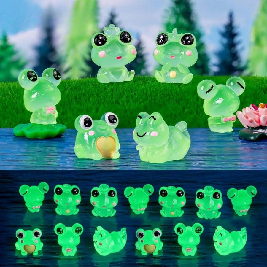 Luminous Frog, 6/8/12 Pcs Frog Light Garden, Mini Resin Frog, Mini Frog Garden Decor, Suitable For Decoration Of Mini Gardens, Doll Houses And Potted Plants