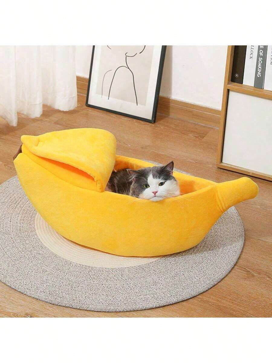 1 Piece Of Multi-Color Large/Small Size Optional New Banana Shaped Winter Warm And Thick Pet Bed With Lid Closed Cat Bed Dog Bed Suitable For Small And Medium-Sized Cats And Dogs Sleeping Indoors, Durable And Hand Washable. S Size Suitable For Kittens, Puppies, And Other Small Pets And Animals,Dog,Cat,Chat,Puppy Keep,Dog Bed