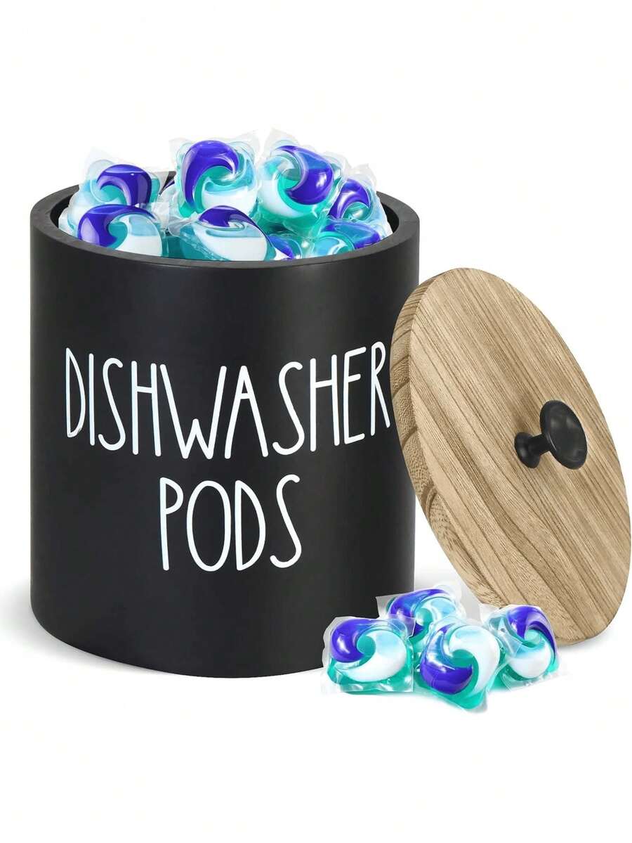 1pc- Round Storage Box With Cover, Storage Box For Laundry Beads, Used To Store Kitchen Decorations And Accessories, Wooden Laundry Liquid Pod Container With Cover, Bathroom Kitchen Storage Container.