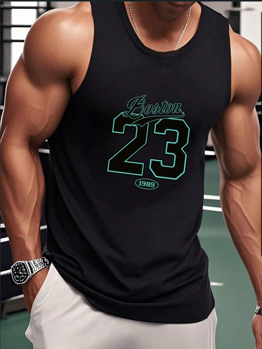 Ärmellose Boston 23 Muster Athletik Tank Top für Herren - Ärmelloses Fitnesstraining, bedrucktes ärmelloses Tank Top, Herren Tank Top, Sportbekleidung, Fitnessbekleidung, Trainingskleidung