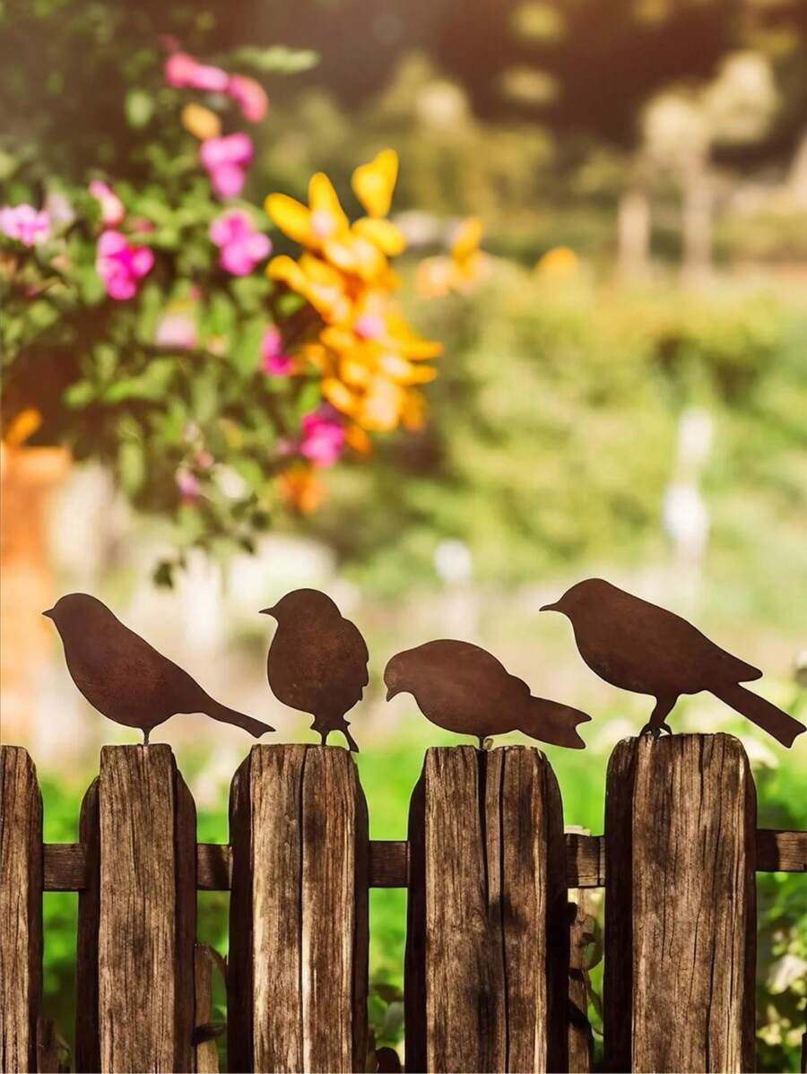 4pcs Rustic Metal Bird Silhouette Ornaments, Lifelike Vintage Patina Metal Birds Statues, Garden Decorations For Thanksgiving, Halloween, Christmas
