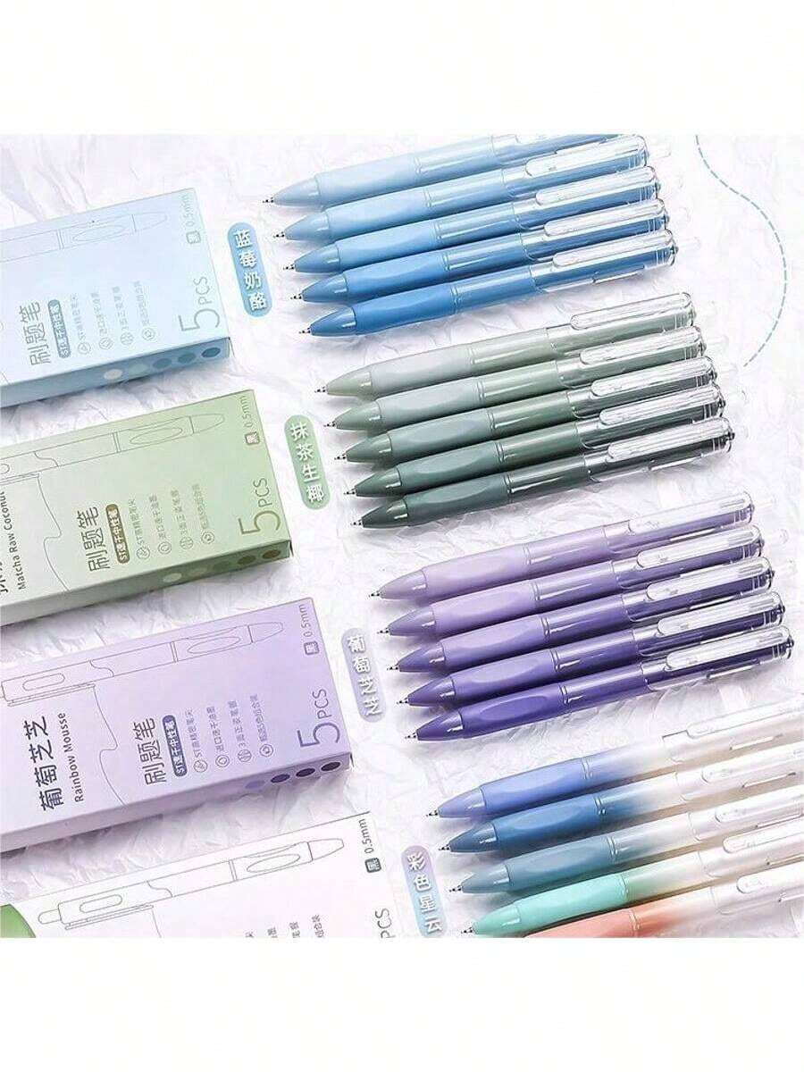 5 Pcs A Set 0.5mm ST Gel Pens With Gradient Tip Color, Quick-Drying 0.5 Black Pens, Suitable For Student Exams, Office Work, And Business Signatures