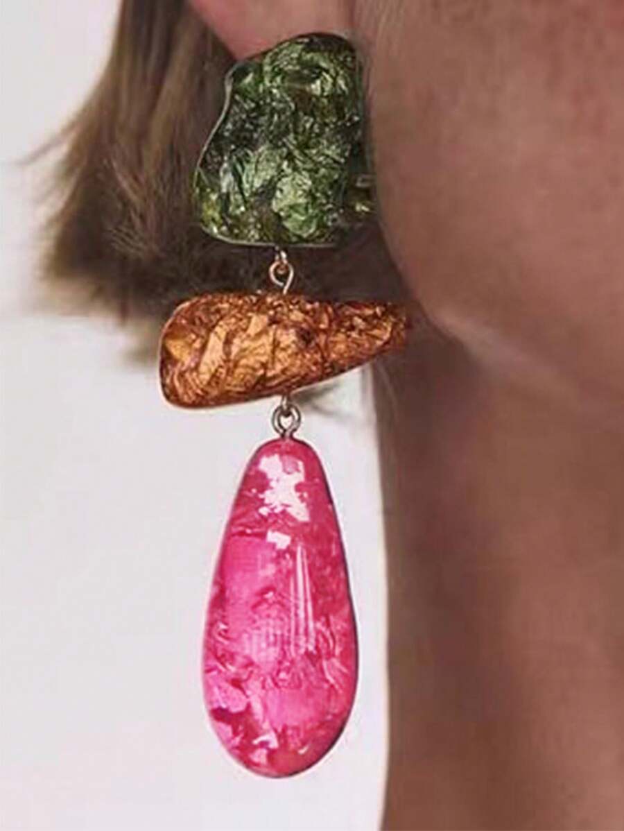 1 par de pendientes colgantes de resina vintage con diseño geométrico colorido, joyas de moda como regalo para mujer, accesorio