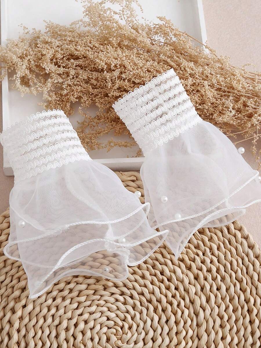 1 par de mangas decorativas de malla y tul blanco para mujeres, elegantes y de moda, ideal para uso decorativo durante viajes, bodas, San Valentín