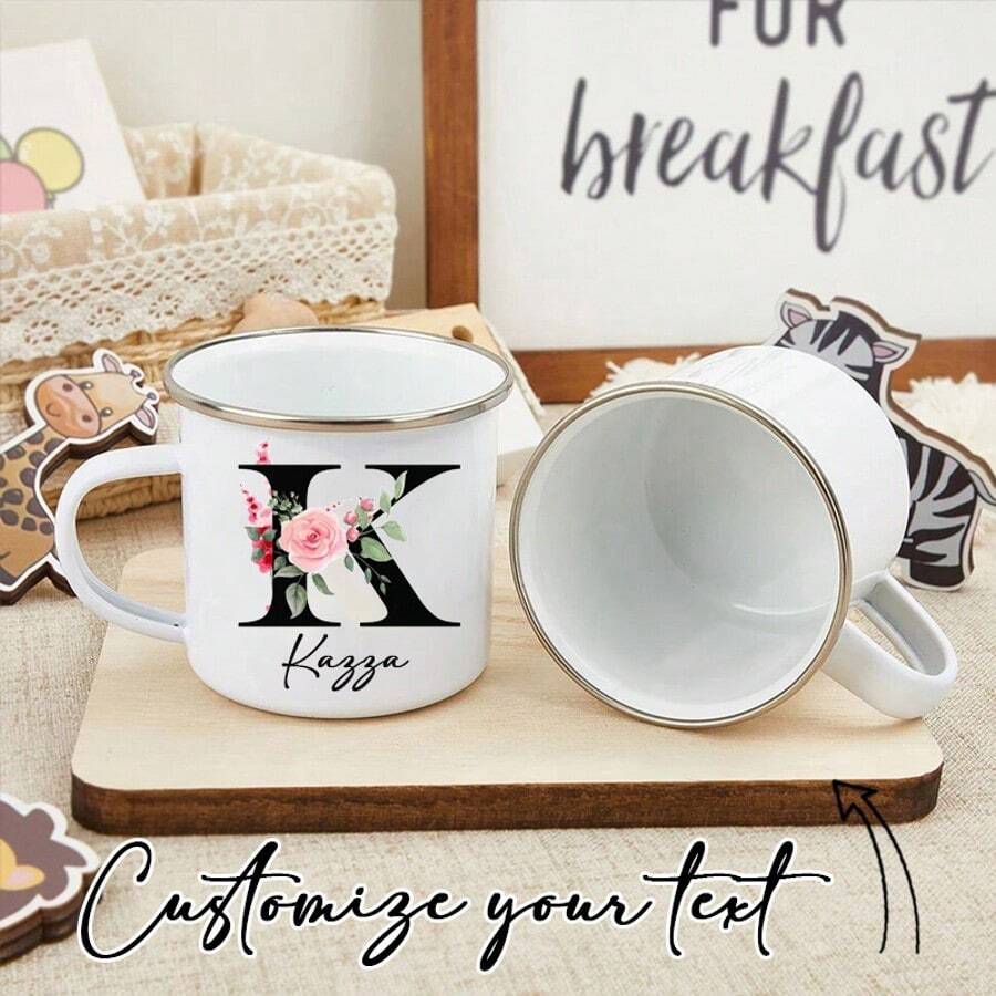 1 Peça Caneca de Esmalte Personalizada com Nome Personalizado, Caneca de Letra Personalizada, Caneca de Café, Caneca para Uso Externo, Adequada como Presente para Damas de Honra, Amiga, Mãe, Amante
