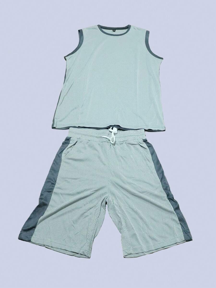 Heren Casual Sport Tank Top Set, Ademend Mouwloos Tank Top + Contrasterende Tape Shorts. Fitness Gym Workout Kleding, Zweetafvoerend Voor De Zomer