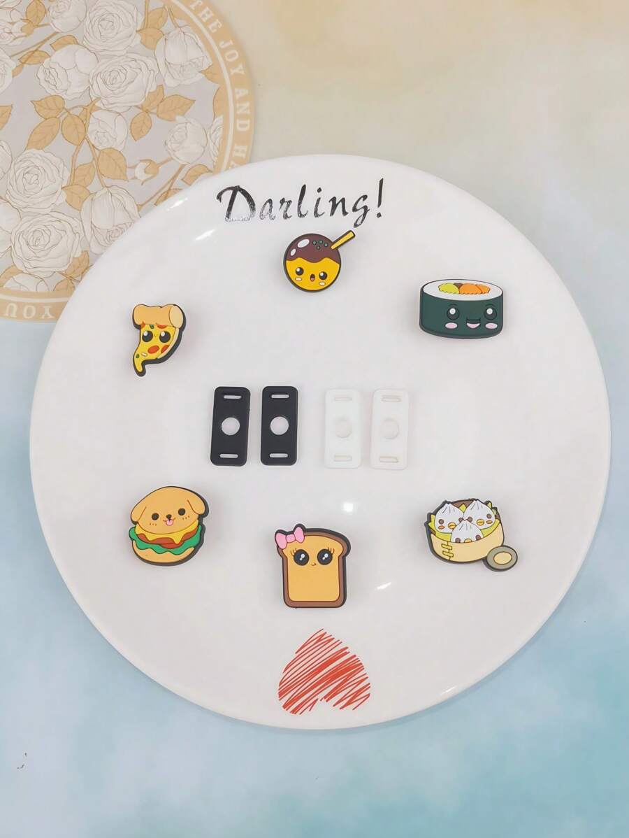 Set de 10 piezas con decoraciones de tema de comida, como sushi y hamburguesas, para sandalias, accesorios móviles, zapatos deportivos personalizados, decoraciones de teléfono, adecuado para amantes de la comida como regalo de cumpleaños y festividades