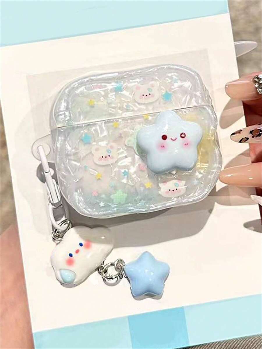 Funda para auriculares tipo nubes, estrellas y osos con diseño de concha, compatible con 1, 2, 3, 4 y Pro 2, con protección y colgante