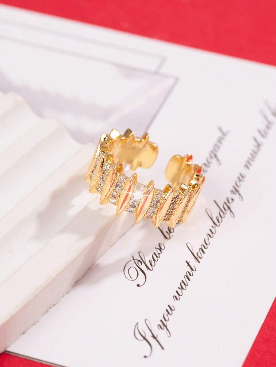 1 Stück Luxus-Stil breiter offener Ring mit kupfer-mikrobelegter kubischer Zirkonia, verstellbare Größe geeignet für den täglichen Gebrauch von Frauen, ideales Geschenk für Familie, Freunde und Liebste