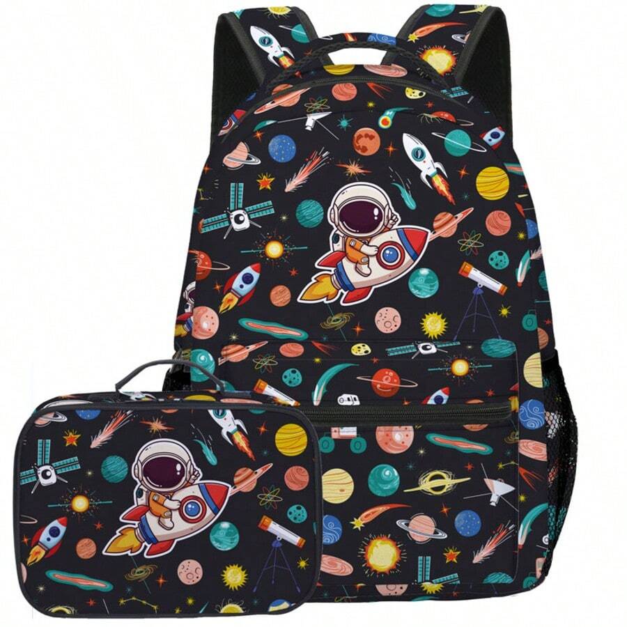 2 PIEZAS Mochila de vuelta al colegio para niños y niñas, con impresión creativa, ideal para estudiantes de primaria, secundaria y preparatoria, mochila escolar de gran capacidad de 16 pulgadas con lonchera