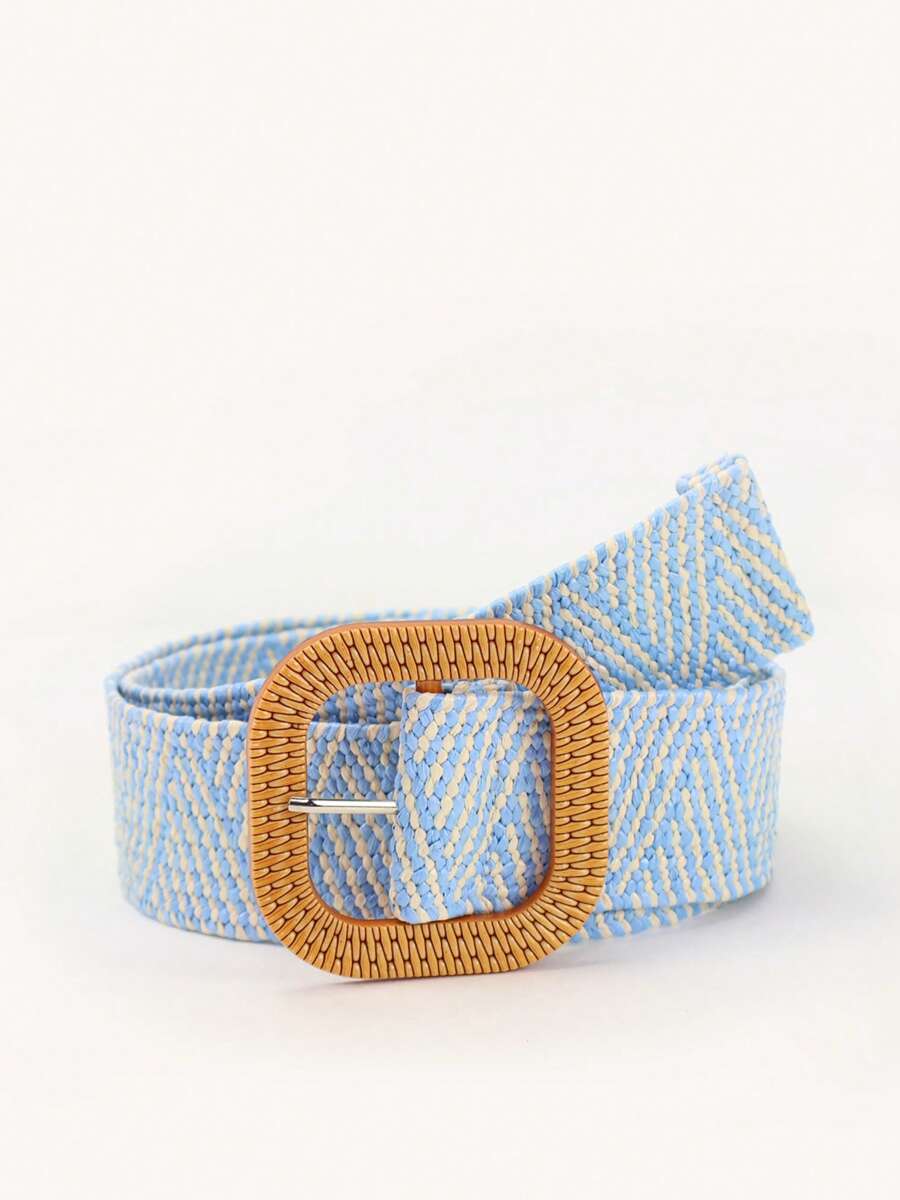 1 pièce Ceinture tressée à boucle carrée bohème pour femmes, polyvalente pour les robes, les fêtes de plage, le printemps/l'été