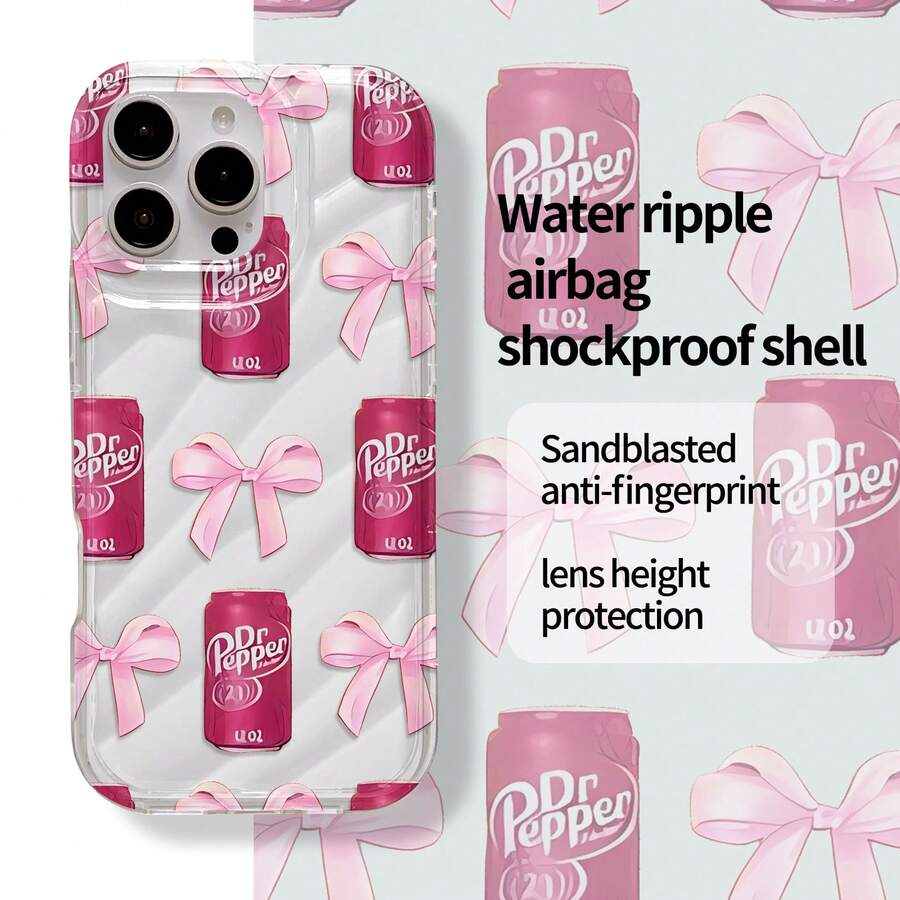 Bow-Knot 1pc Transparent Bow Drink Bottle Design Phone Case, Silicone Airbag Shock-Proof, Personalized Phone Case Compatible With IPhone 7/7Plus/8/8Plus/X/XR/XS/XS Max/11/11Pro/11Pro Max/12/12Pro/12Pro Max/13/13Pro/13Pro Max/14/14Pro/14Pro Max/14Plus/15/15Pro/15Pro Max