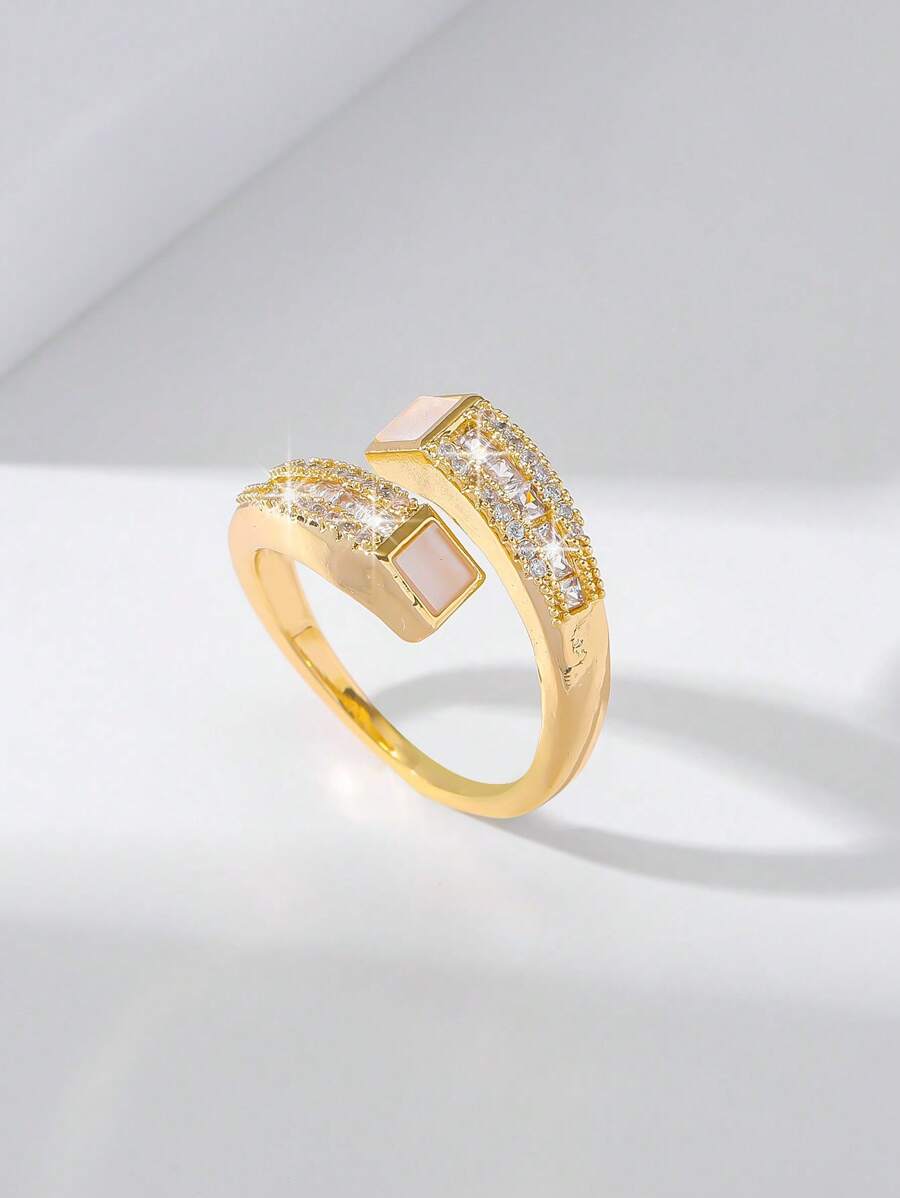 1pc Copper Material Multi-Cube Micro-Inlay Zirconia Ring, Ladies Daily Party Wear Finger Ring