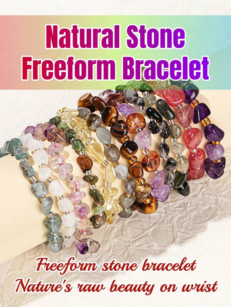 1pc High Quality Natural Stone Freeform Bracelet, Available In Crystal, Tiger Eye, Aquamarine And More, Elegant Versatile Gemstone Jewelry Bangle For Women, Suitable For Daily, Party, Banquet Occasions
