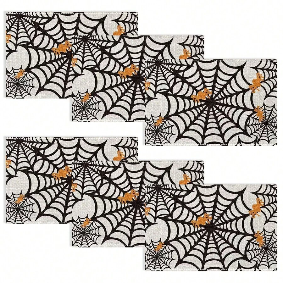 Juego de 4/6/12 manteles individuales - Estampado de calabaza de terror, bruja y murciélago - Manteles individuales impresos creativos, resistentes al calor, decoración de mesa de cocina para Halloween, decoración de habitación, decoraciones de mesa para fiestas, mejorando la atmósfera festiva