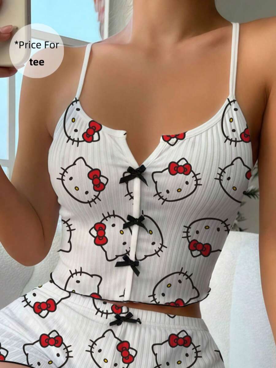 Sanrio 1 Pieza Pijama de Hello Kitty Parte superior de vestir de verano Ropa de dormir mujer Artículos de Hello Kitty Camisa de mujer Sanrio, Vacaciones