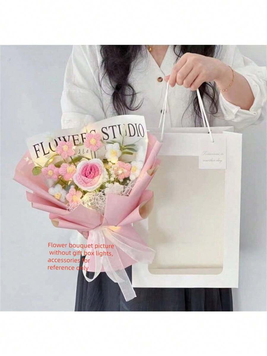 1 Pc Finished Rose Flower Bouquet Knitted Gift Set, Romantic Mother's Day, Birthday Gift For Girlfriend, Friends