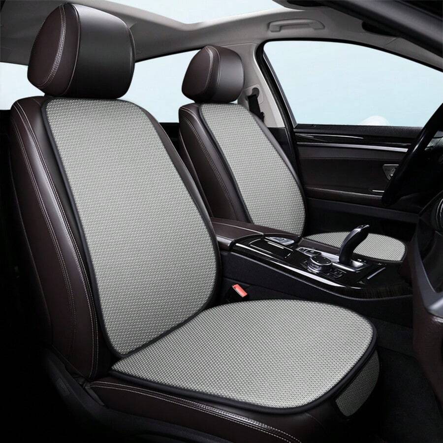 Coussin de siège de voiture une place, coussin respirant universel en soie de glace toutes saisons avec poches de rangement et anti-dérapant, convient pour la plupart des berlines, SUV et autres modèles. Coussin de siège avant de voiture d'été en soie de glace universel unique
