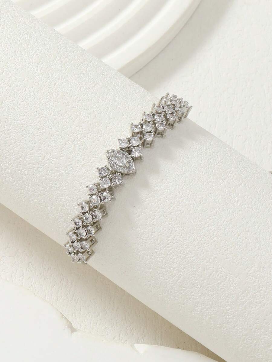 1pc Elegant Adjustable Bracelet, Sparkling Synthetic Cubic Zirconia, Copper Alloy Material, Versatile For Daily And Party Wear, Valentine's Day Gift