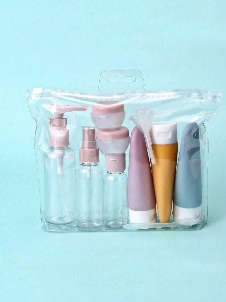 Juego de botellas rellenables para viajar con atomizador, loción, champú, gel de ducha, tubos y contenedores cosméticos vacíos para líquidos portátiles. Herramienta organizadora de viaje para vacaciones de verano, vuelta al cole