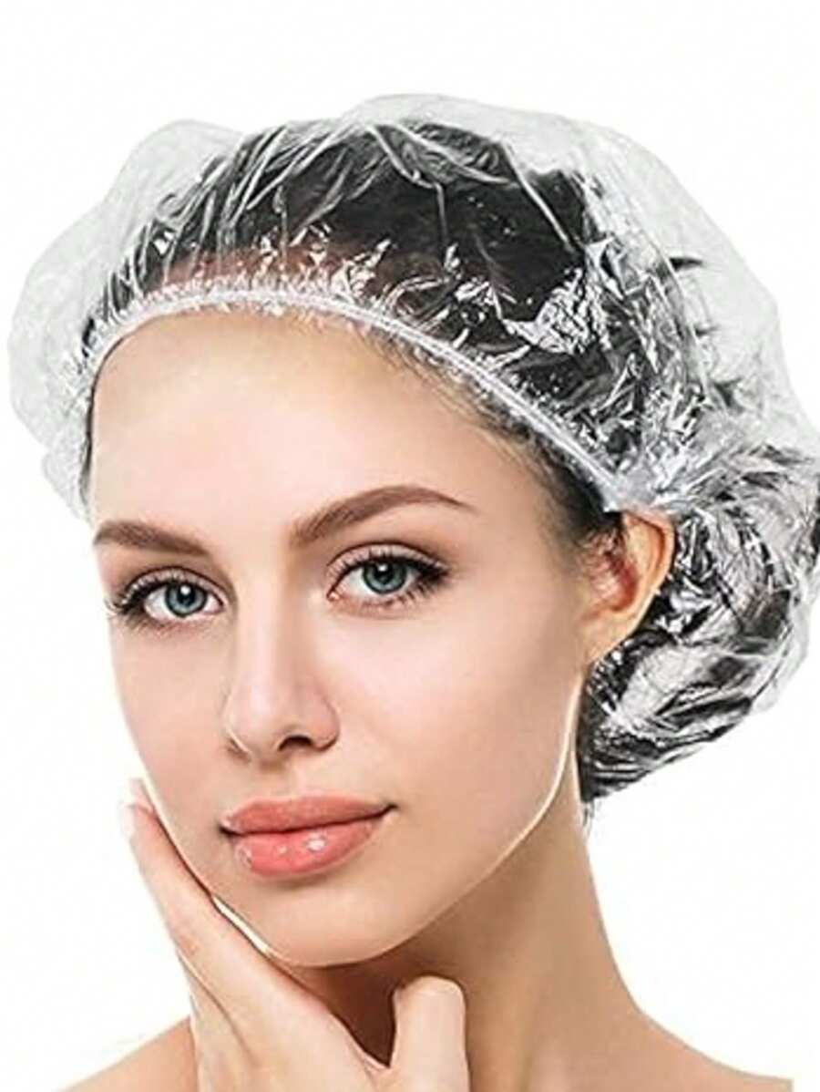 100PCS Disposable Shower Caps Individual Packing, Plastic Clear Hair Cap Large Thick Waterproof Bath Caps For Women, Hotel Travel Essentials Accessories