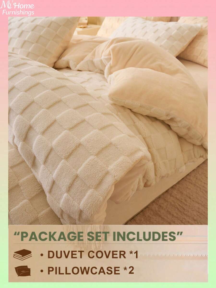 3 pièces Ensemble de literie blanc crème pour enfants/étudiants, incluant une housse de couette en velours cristallin et une taie d'oreiller, convient pour la chambre, lavable en machine