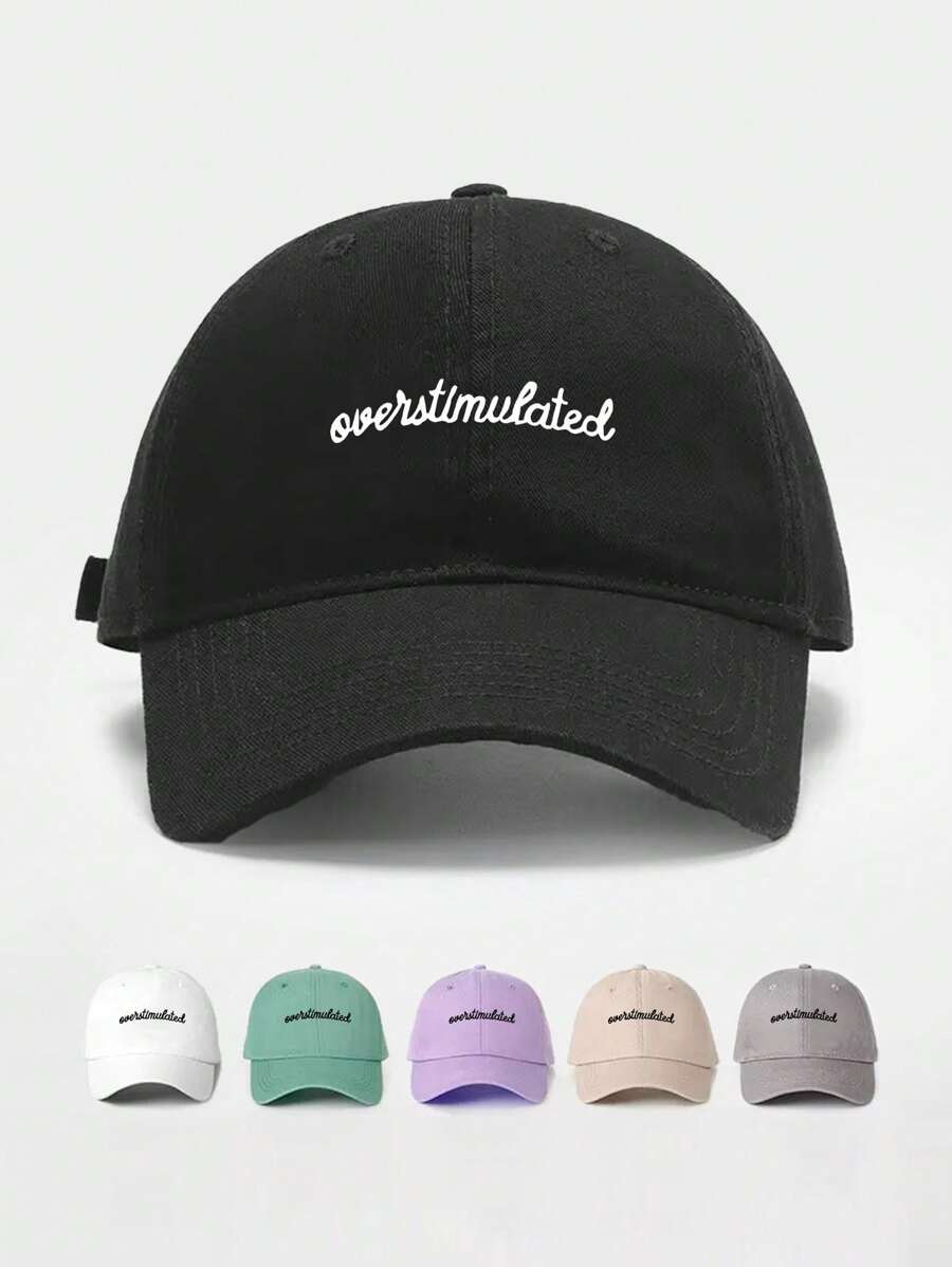 1 Male And Female Identical Printed Letter "OUEYTIMULATED" Baseball Cap, Baseball Cap, Curved Brim Cap, Truck Driver Cap, Fashionable And Versatile Baseball Cap Suitable For Daily Outdoor Leisure Wear