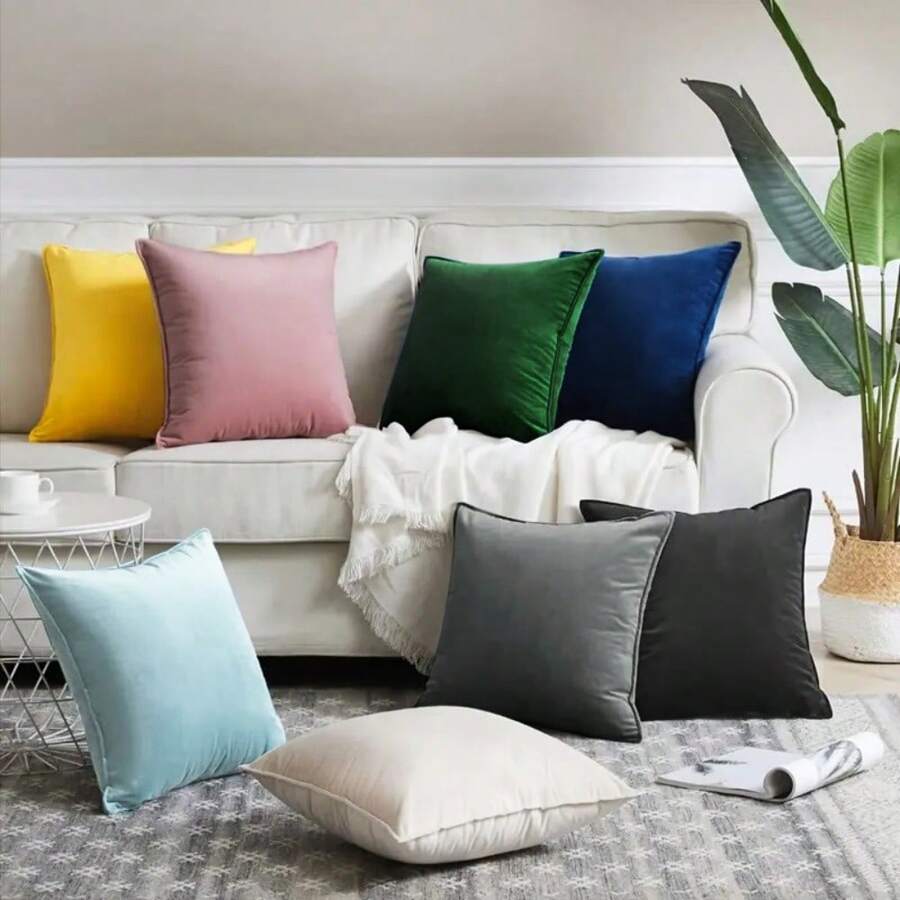 2pcs Solid Color Flange Decor Dutch Velvet Cushion Cover (Pillow Core Not Included), Multiple Colors Available
