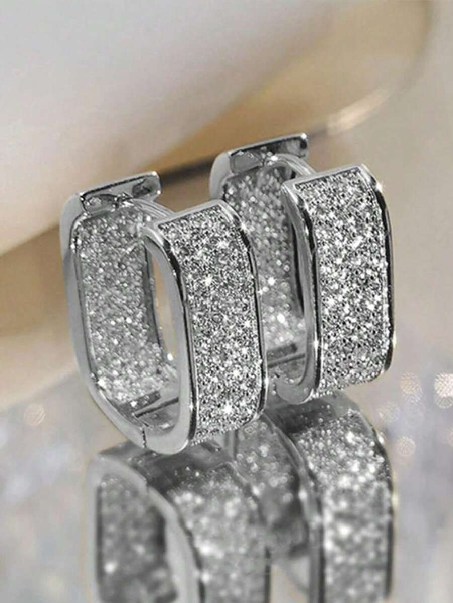 1 Par de Brincos de Argola Glamorosos de Zircônia Cúbica para Mulheres, para Casamento, Aniversário, Festa de Noivado, Jóias, Presente do Dia dos Namorados