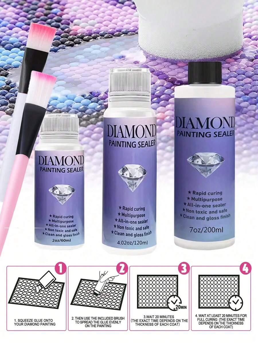 60ml/120ml/Diamond Painting Sealing Glue Special Reinforcement Glue Sealant For Point-Drilling Painting Puzzle Works Anti-Drilling Fixing Brightener DIY New Diamond Painting Tool Brightening Send Brush