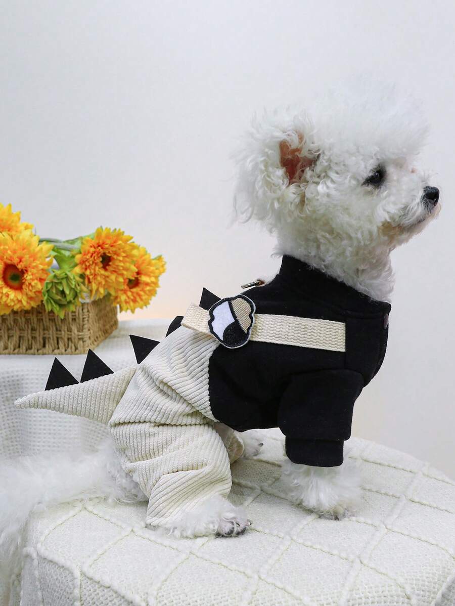 1 pieza Ropa para mascotas, Disfraz para perro/gato, Ropa cómoda y con estilo para perros/gatos pequeños, Peto casual y lindo con diseño de dinosaurio