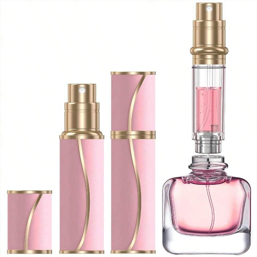 Atomizador de perfume de viaje de 10ml con base de, recargable, mini botellas de colonias y fragancias portátiles, dispensador con atomizador de bolsillo para regalo de viaje en avión, color rosa de 0.34oz