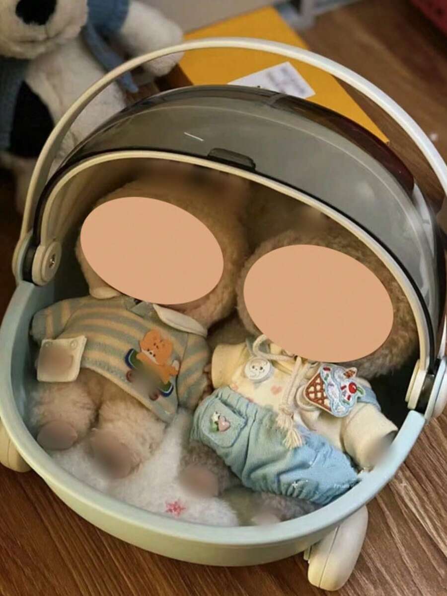Portable Toy Storage Box, Round Cradle & Mattress. Breathable Mesh Design, Compatible With Labubu. Suitable For Storage, Travel And Storage. Compact And Securely Sealed Perfect Gift - Doll Display Stand