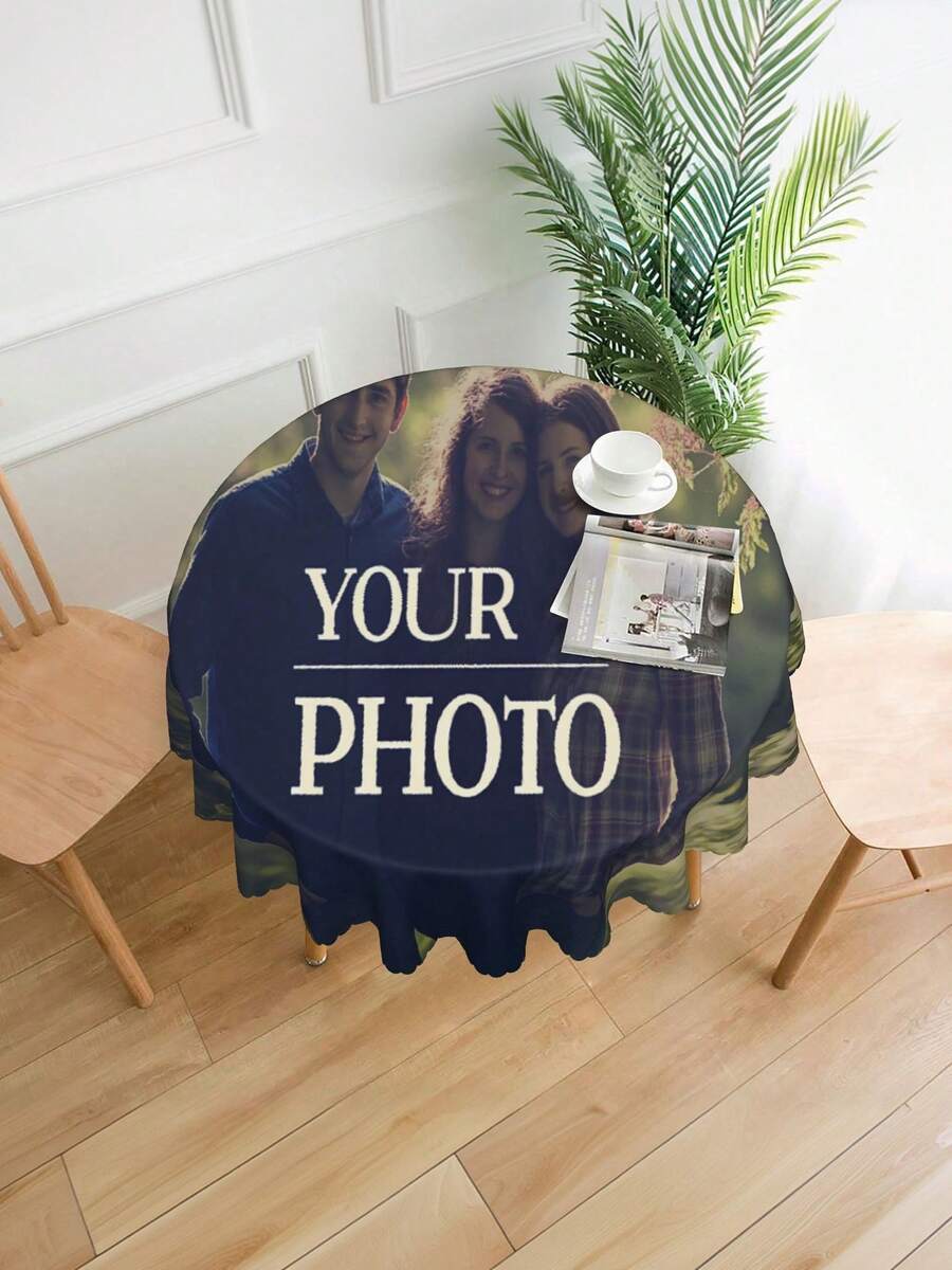 1pc Custom Round Tablecloth - Designed With Your Personalized Logo, Photos And Text, Washable, Stain-Resistant Polyester Tablecloth, Suitable For Christmas, Halloween, Valentine's Day, New Year, Easter, Thanksgiving, Father's Day, Mother's Day Decor And Gifts. Add A Special Touch To Your Holidays, A Perfect Gift For Your Girlfriend, Boyfriend, Wife Or Husband.