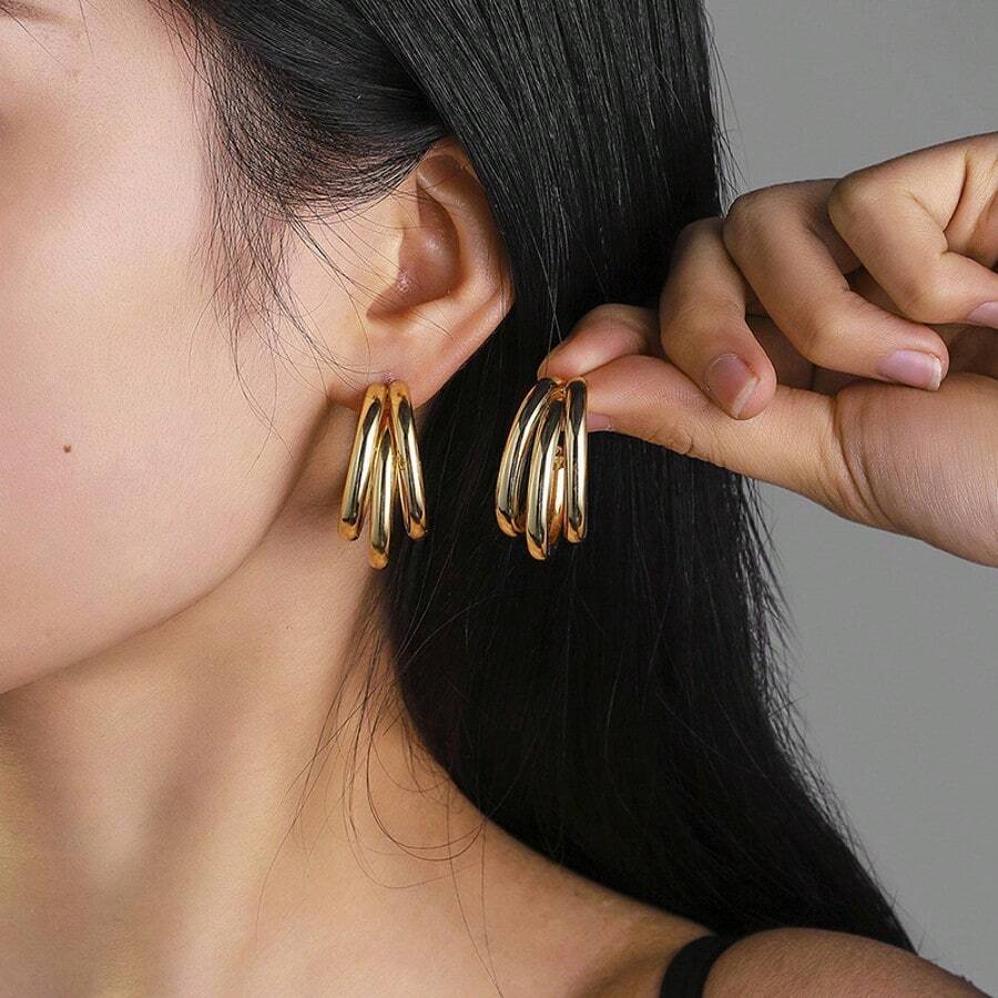 Pendientes de metal geométricos exagerados, pendientes minimalistas de alta gama, aros de pendientes de gran tamaño