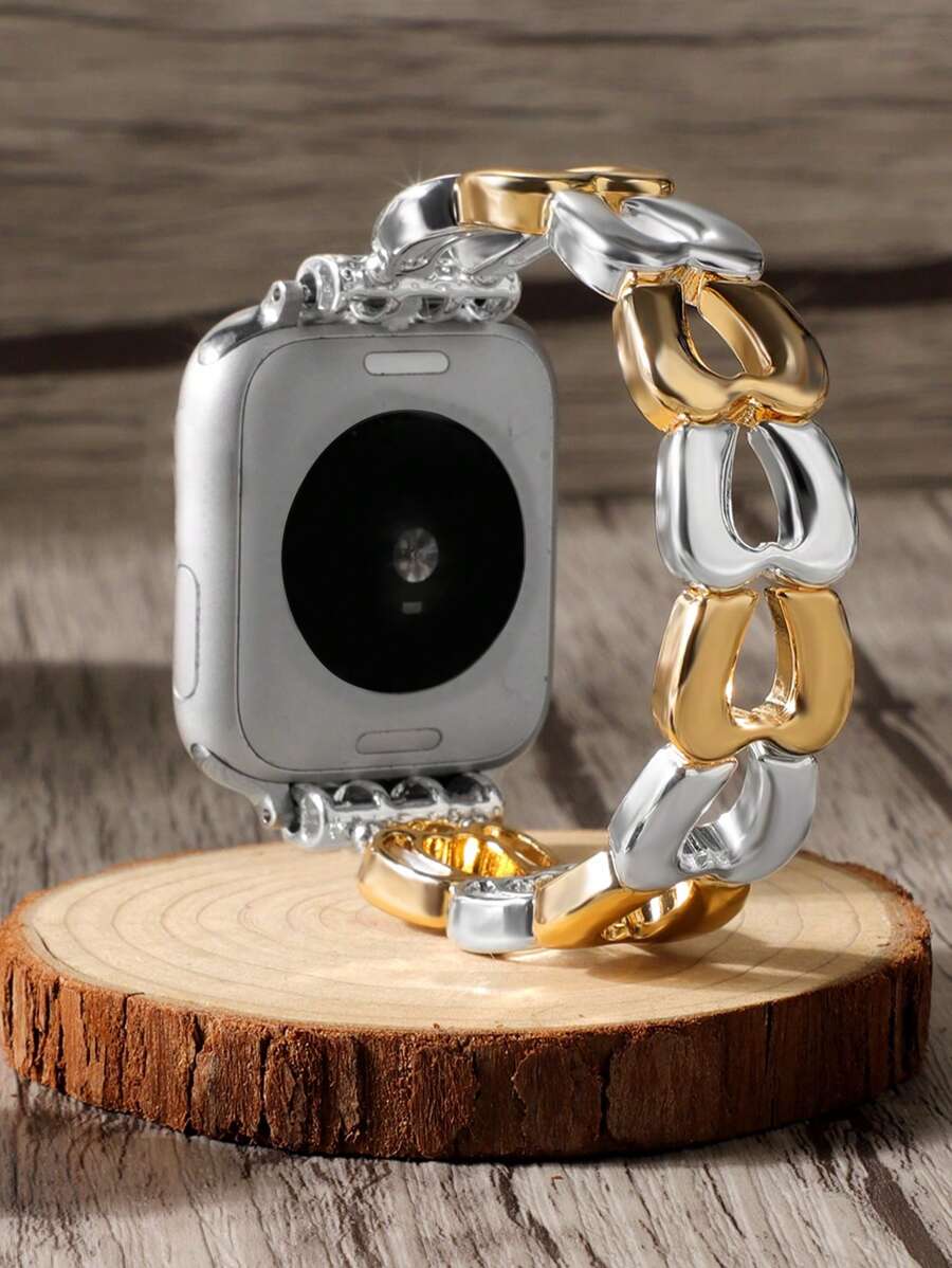 1 pieza Brazalete elástico hueco de metal con forma de corazón para mujer compatible con la correa del de 38 mm, 40 mm, 41 mm, 42 mm (S10 42) mm, 44 mm, 45 mm, 49 mm (S10 46) mm, accesorio de moda, correa de reloj para Series Ultra 2 S10 SE 9 8 7 SE 5 4 3 2 1, correa/banda de reloj para mujer, regalo del Día de San Valentín/diario/festival
