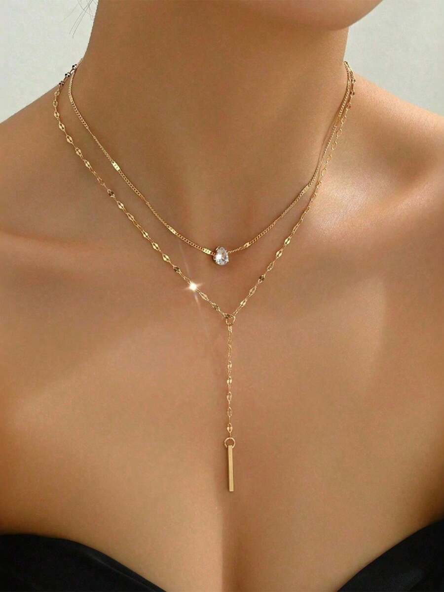 1pc Women's Fashionable Zinc Alloy Chain Rhinestone Sequin Pendant Necklace, Versatile Choker Necklace Suitable For Daily Wear, Parties And Gatherings