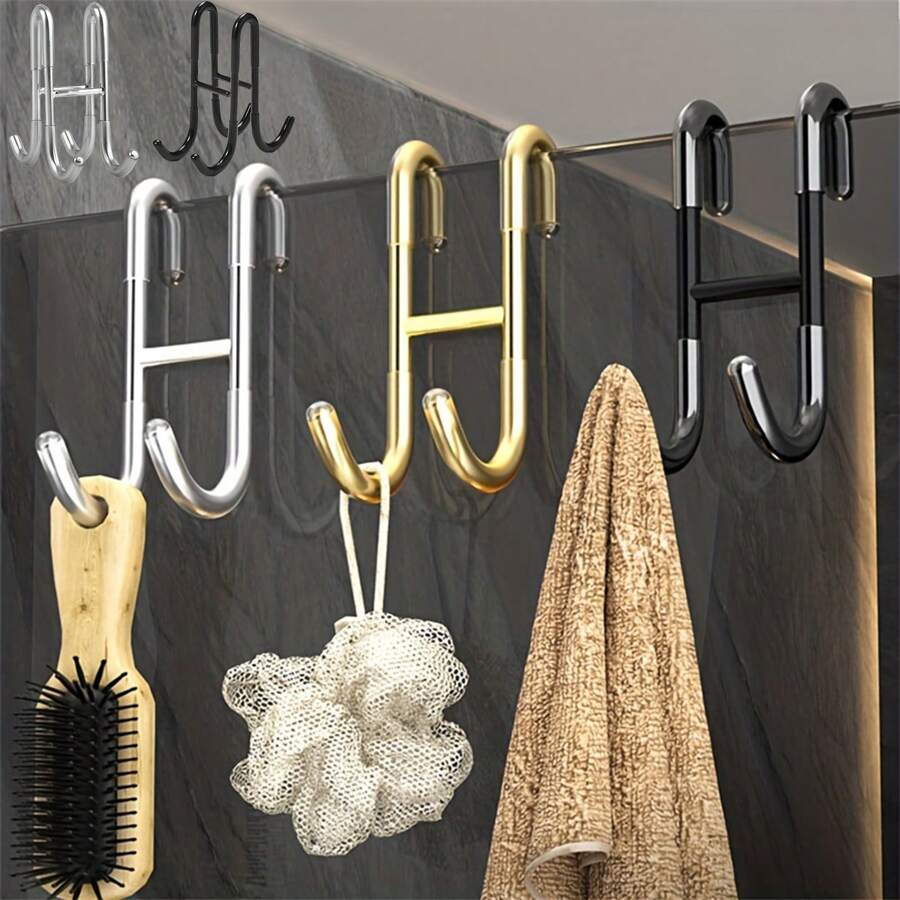 1pc Stainless Steel Towel Hook, Punch Free Bathroom Partition Hook, Heavy Duty Hook Rack For Robe, Towel, Over The Door Hook For Bathroom, Kitchen Multi-Scale Use, Bathroom Accessories