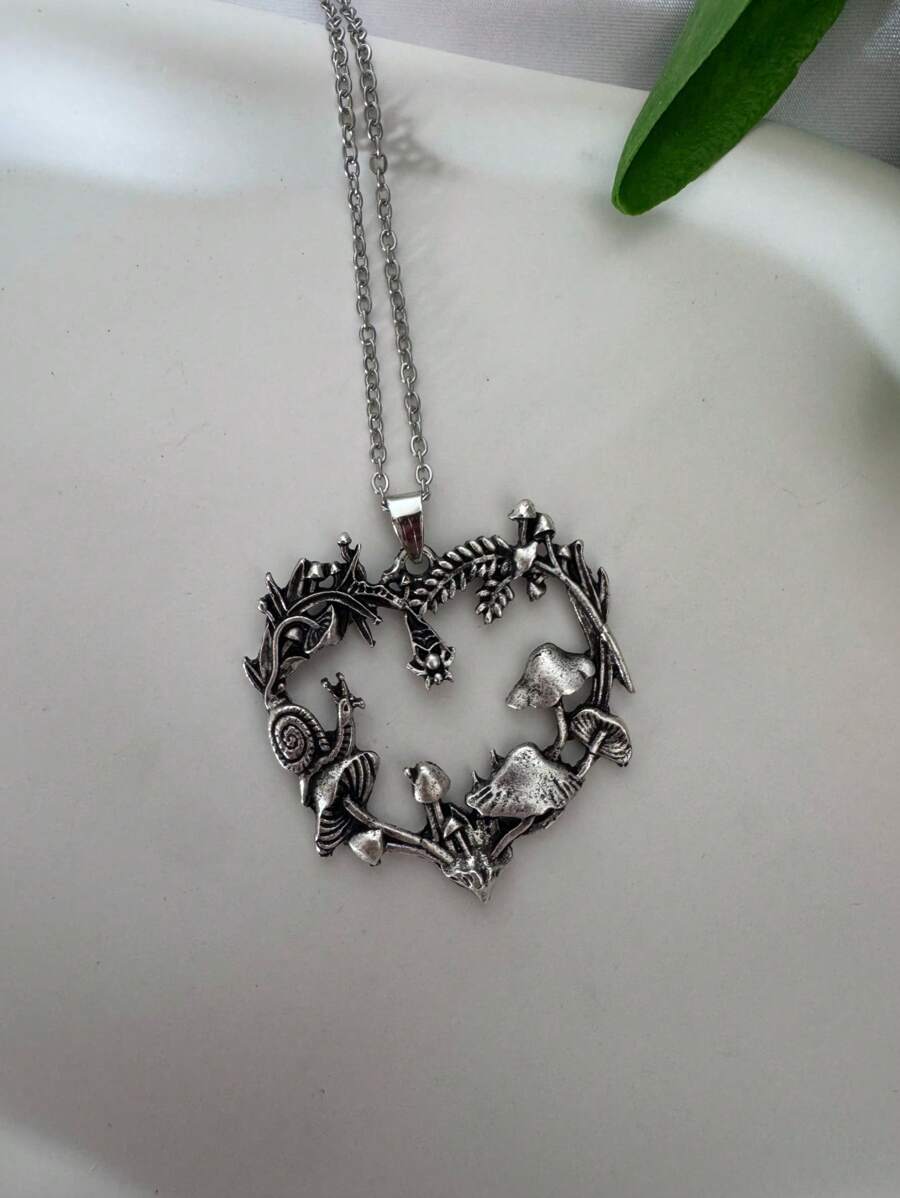 Colar com pingente de coração criativo para mulheres, joia vintage estilo boho em formato de cogumelo e caracol para festas, uso diário e comemoração