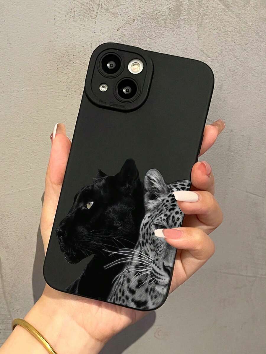 1 pieza Funda de teléfono de silicona con patrón de Leopardo negro, todo incluido y a prueba de golpes, compatible con I 16, 16, 15, 14, 13, 12, 11, ProMax y Series